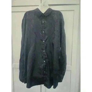 WULFUL Shiny Black Disco Shirt Men's Sz XL Long Sleeve Button Up